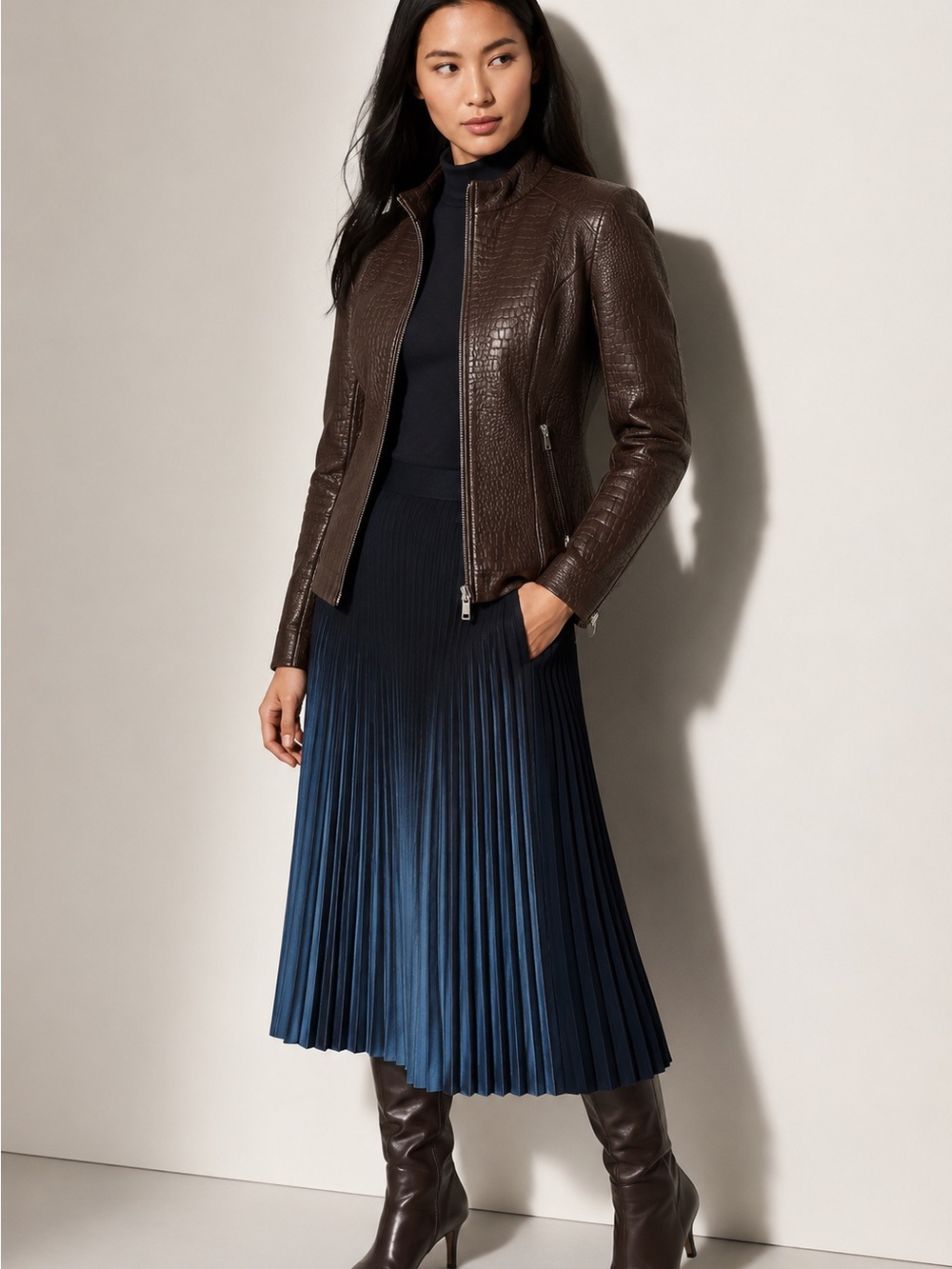 Georgiou 100% Dark Brown Leather Zip-Front women’s Jacket